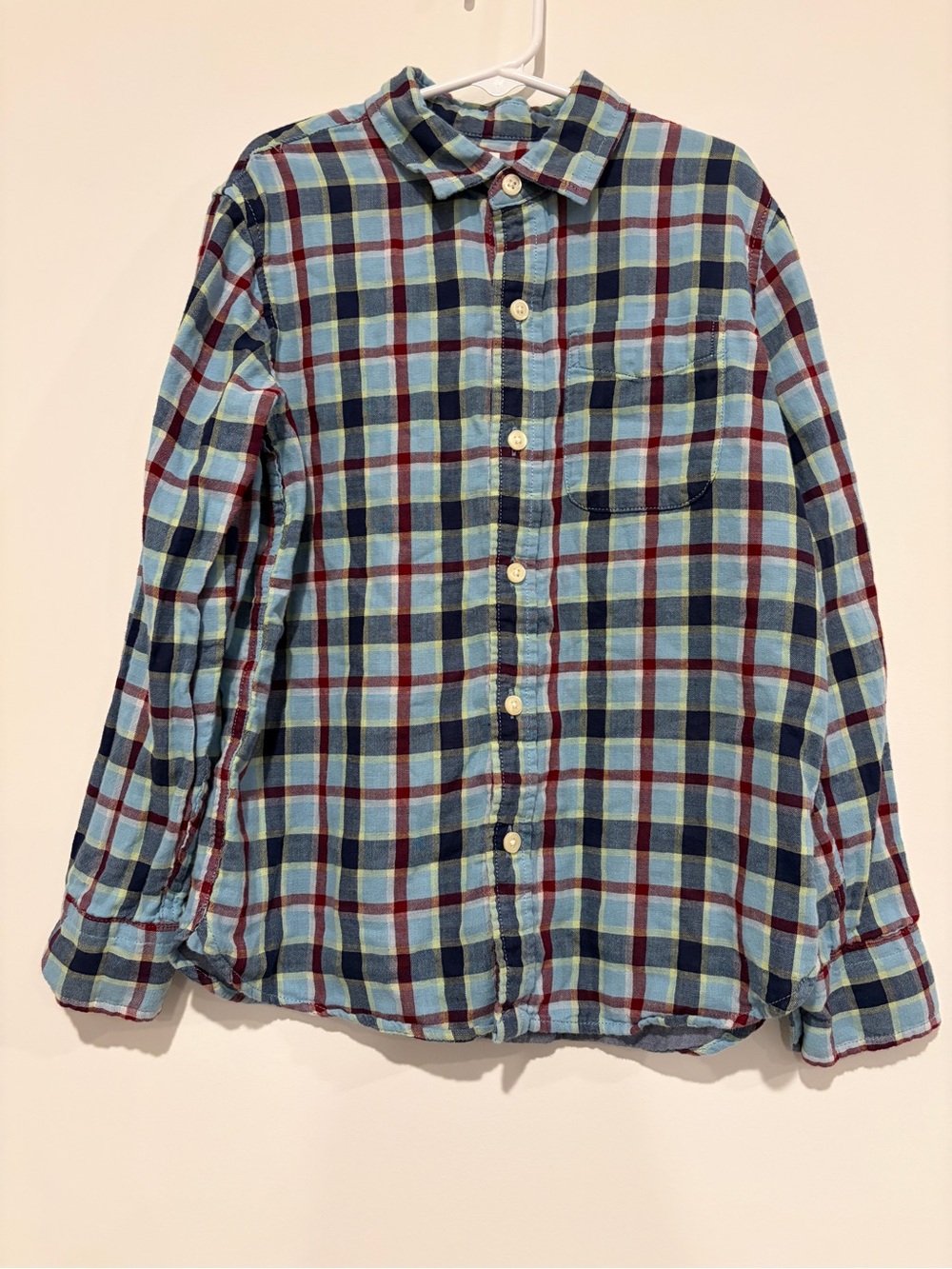 Gap Kids Size M (8) Regular Blue Maroon Plaid Flannel Button Down Shirt Boys 130